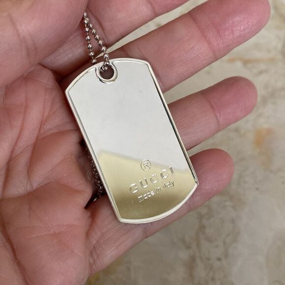 Gucci 925 Sterling Silver Dog Tag & 30” Ball Chain Unisex - Picture 7 of 12